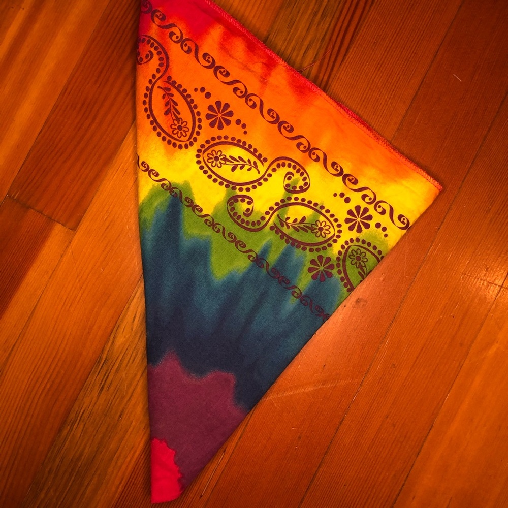 rainbow tie dye bandana with heart OS
